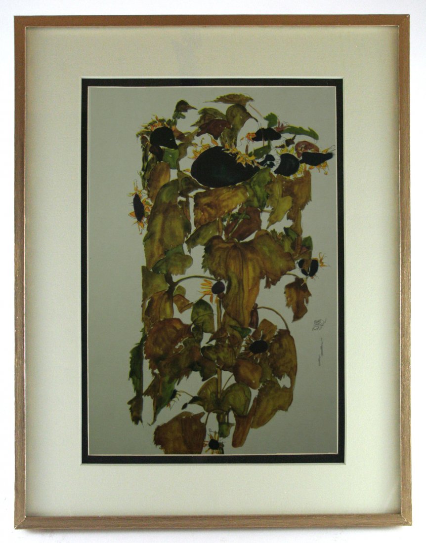 After Egon Schiele, Vintage Lithograph: Antique/vintage offset lithograph, after the original watercolor, printed 1910-1950, signed in the plate.Image size 7 x 10.5 inches, Overall size is 11x14 inches, Professionally custom matted on museu
