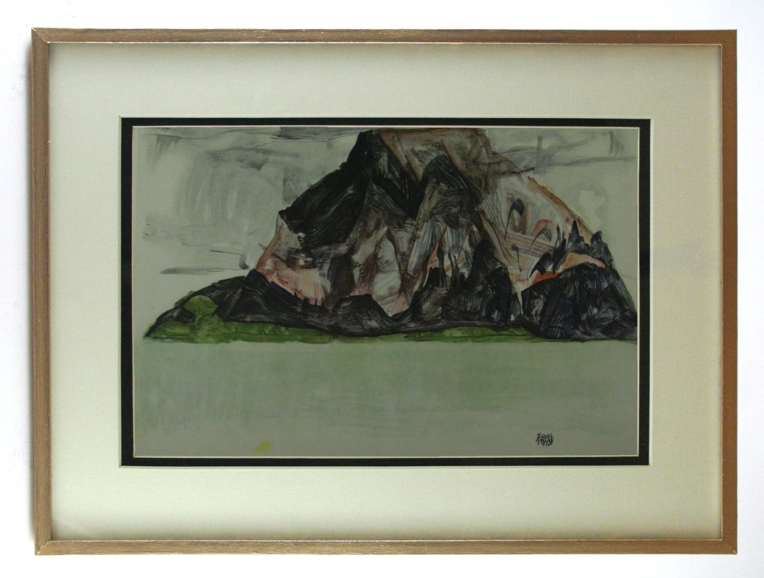 After Egon Schiele, Vintage Lithograph: Antique/vintage offset lithograph, after the original watercolor, printed 1910-1950, signed in the plate.Image size 7 x 10.5 inches, Overall size is 11x14 inches, Professionally custom matted on museu