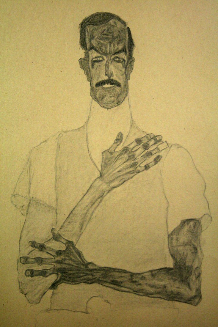 Egon Schiele, "Portrait of Erwin von Graff" 1910: Exceptional early 20th century charcoal sketch attributed to / in the manner of Egon Schiele. Charcoal on wove paper 12.25 x 16 inches, unframed Bearing a signature and date "Egon Schiele 1910" Proven