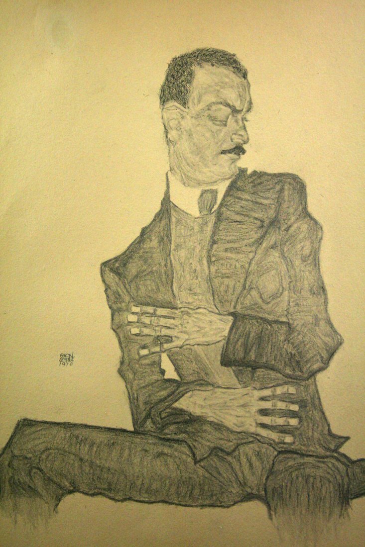 Egon Schiele, Charcoal Drawing Portrait,1910: Exceptional early 20th century charcoal sketch attributed to / in the manner of Egon Schiele. Charcoal on wove paper 12.25 x 16 inches, unframed Bearing a signature and date "Egon Schiele 1910" Proven