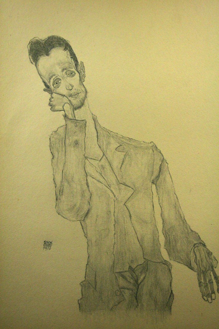Egon Schiele, "Portrait of Karl Zakovsek" 1910: Exceptional early 20th century charcoal sketch attributed to / in the manner of Egon Schiele. Charcoal on wove paper 12.25 x 16 inches, unframed Bearing a signature and date "Egon Schiele 1910" Proven