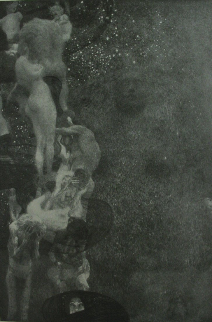 Gustav Klimt "Philosophie" Vintage Lithograph: Vintage offset lithograph, after the original oil "Philosophie 1900", printed circa 1950.Image size 5.75 x 8.5 inches Overall size is 11 x 14 inches Professionally custom matted on museum grade acid f