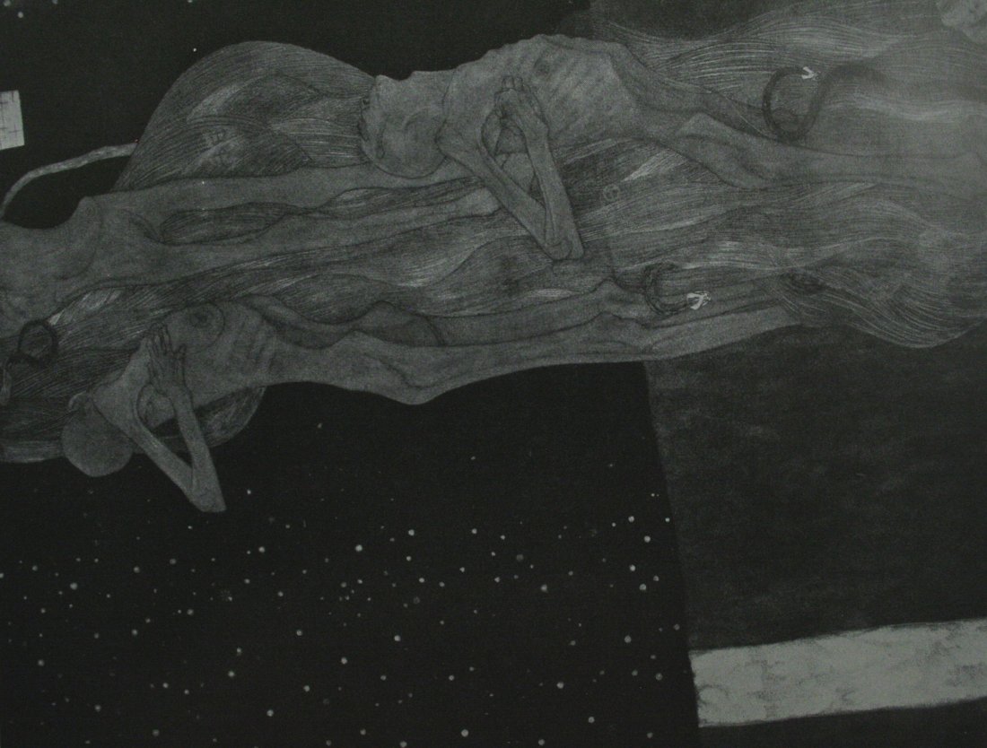 Gustav Klimt Vintage Lithograph " Die Toten "1903: Vintage offset lithograph, after the original oil " Die Toten", printed circa 1950.Image size 6 x 8 inches Overall size is 10 x 12 inches Professionally custom matted on museum grade acid free matting