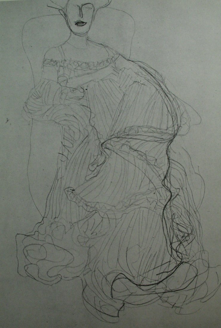 Gustav Klimt Vintage Lithograph "Adele Block-Bauer": Vintage offset lithograph, after the original drawing "Study of Adele Bloch-Bauer" 1902-07. printed circa 1960. Image size 8 x 11 inches Overall size is 11 x 14 inches, Professionally custom matted on