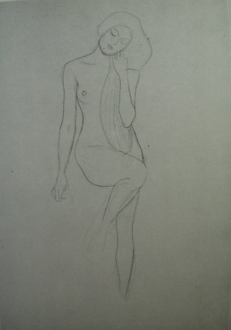 Gustav Klimt Vintage Lithograph "Standing Nude": Vintage offset lithograph, after the original Drawing "Standing Nude with Long Hair" C 1902 , printed circa 1950.Image size 8 x 11 inches Overall size is 11 x 14 inches Professionally custom matted on