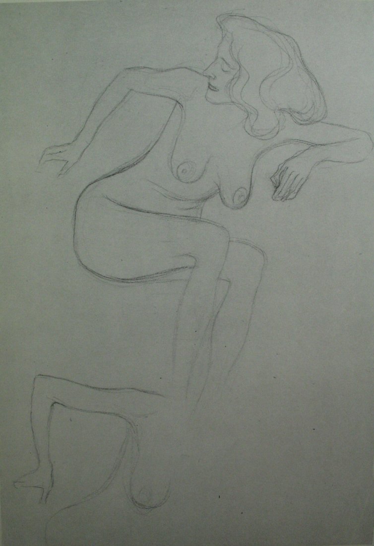 Gustav Klimt Vintage Lithograph "Seated Nude": Vintage offset lithograph, after the original Drawing "Seated Nude Leaning Forward" 1902 , printed circa 1950.Image size 8 x 11 inches Overall size is 11 x 14 inches Professionally custom matted on mu