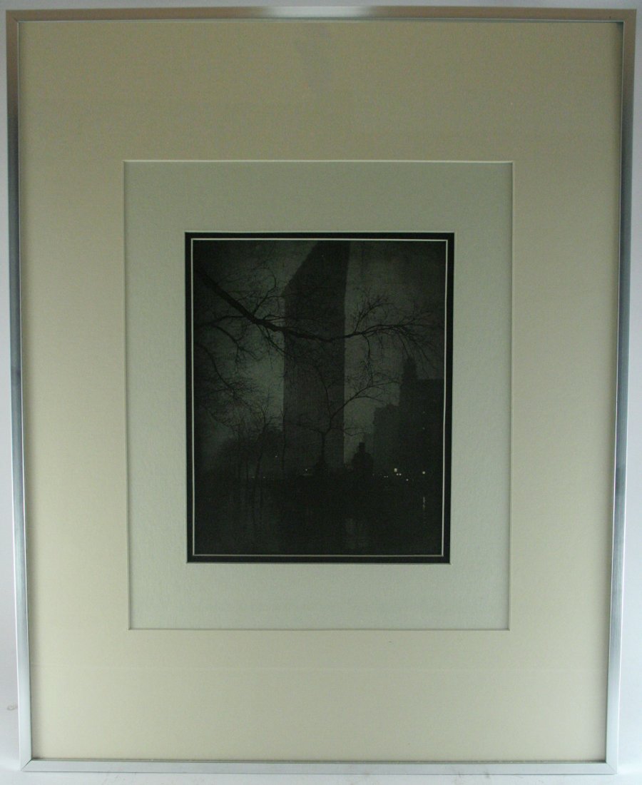 Edward Steichen, "The Flatiron", 1904: Vintage photogravure, after the original, printed Mid-20C.Image size 7 x 9 inchesOverall size is 16 x 20 inchesProfessionally custom matted and framed in a silver gallery frame.