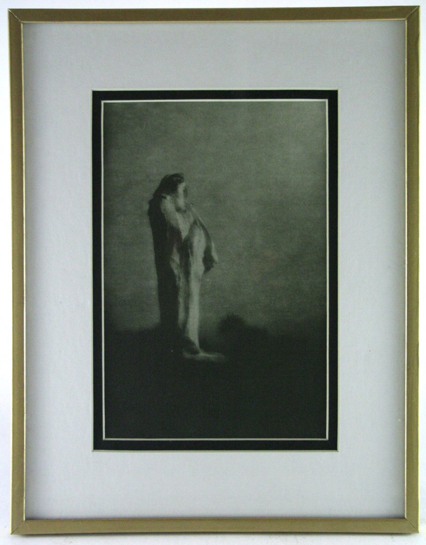 Edward Steichen, Balzac Toward the Light, Midnight: Vintage photogravure, after the original, printed Mid-20C.Image size 7 1/2 x 5 inches, Overall size is 9 x 11 inches, Professionally custom matted and framed in a gold gallery frame.