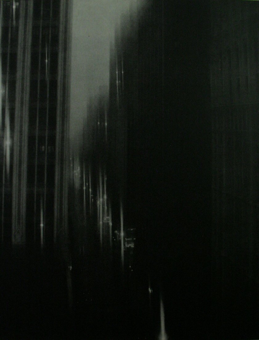 Edward Steichen, "Drizzle on 40th Street": Vintage photogravure, after the original, printed Mid-20C.Image size 7 1/2 x 9 inchesOverall size is 9 x 11 inches Professionally custom matted and framed in a gold gallery frame.
