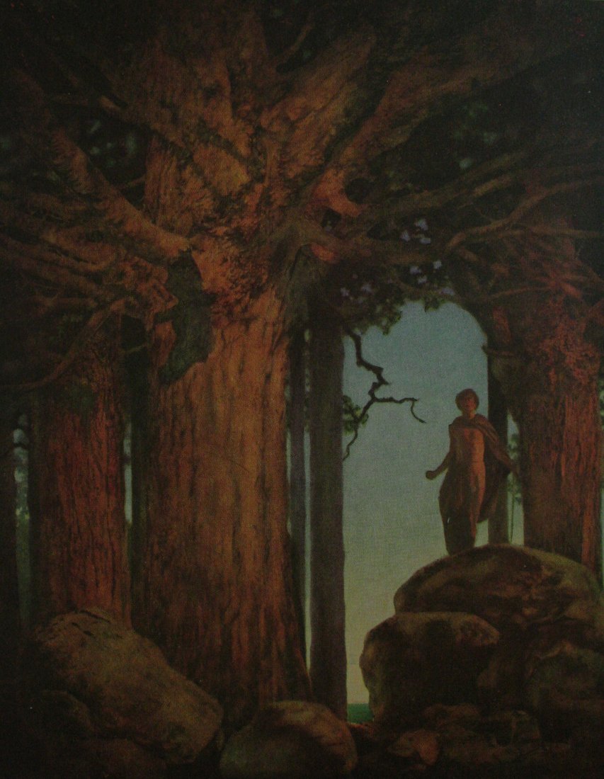 Maxfield Parrish Antique Lithograph: Maxfield Parrish Antique Lithograph. Series from "Tanglewood Tales" Early 20th C. 5 x 7 Image, Overall Framed 10 x 12, Gold gallery frame.