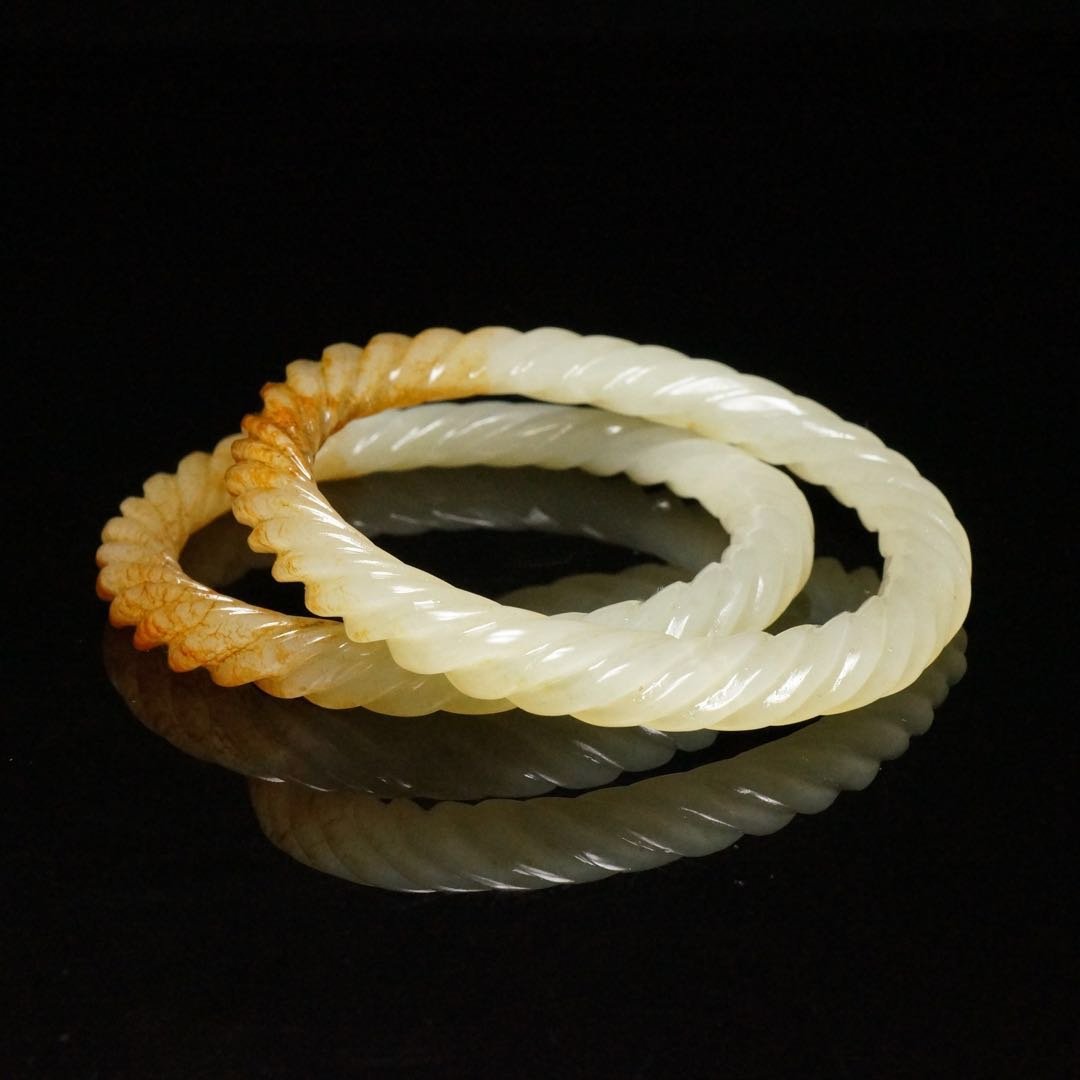 Pair of Chinese Qing Dynasty Hetian Jade Bracelets (1 of 6)