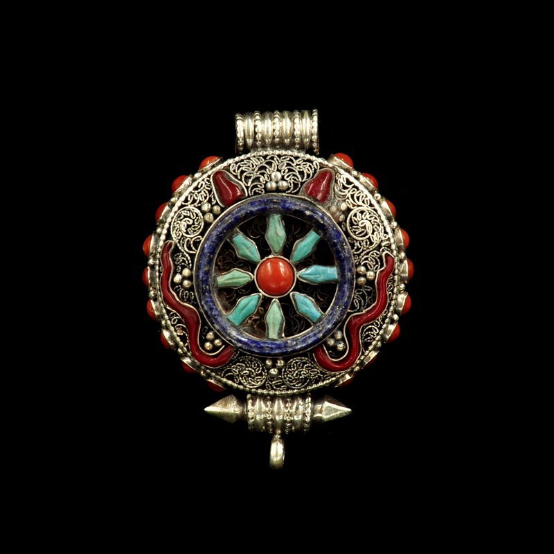 Tibet Buddhism Sterling silver Inlay Gem Vajra Box (1 of 5)