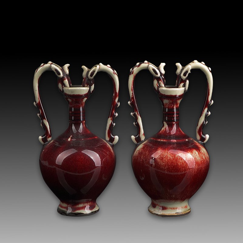 Pair of Chinese Red Glazed Dragon Porcelain Vase (1 of 4)