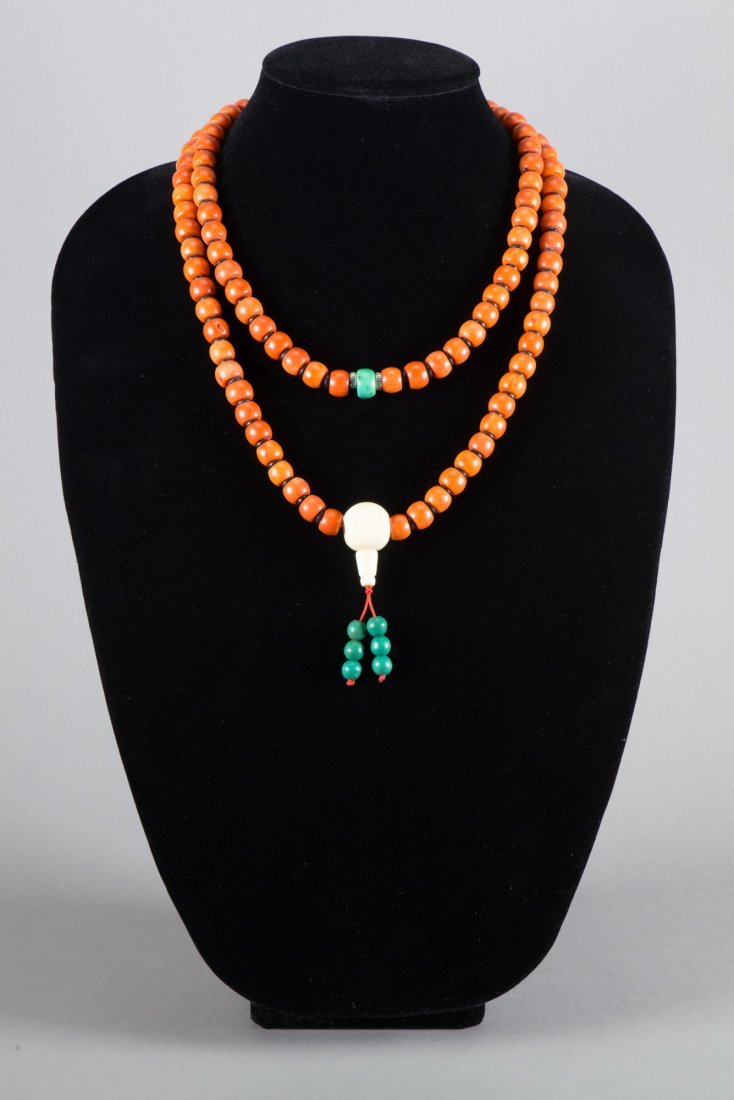Chinese Coral, Turquoise & Ivory Bead Necklace (1 of 1)