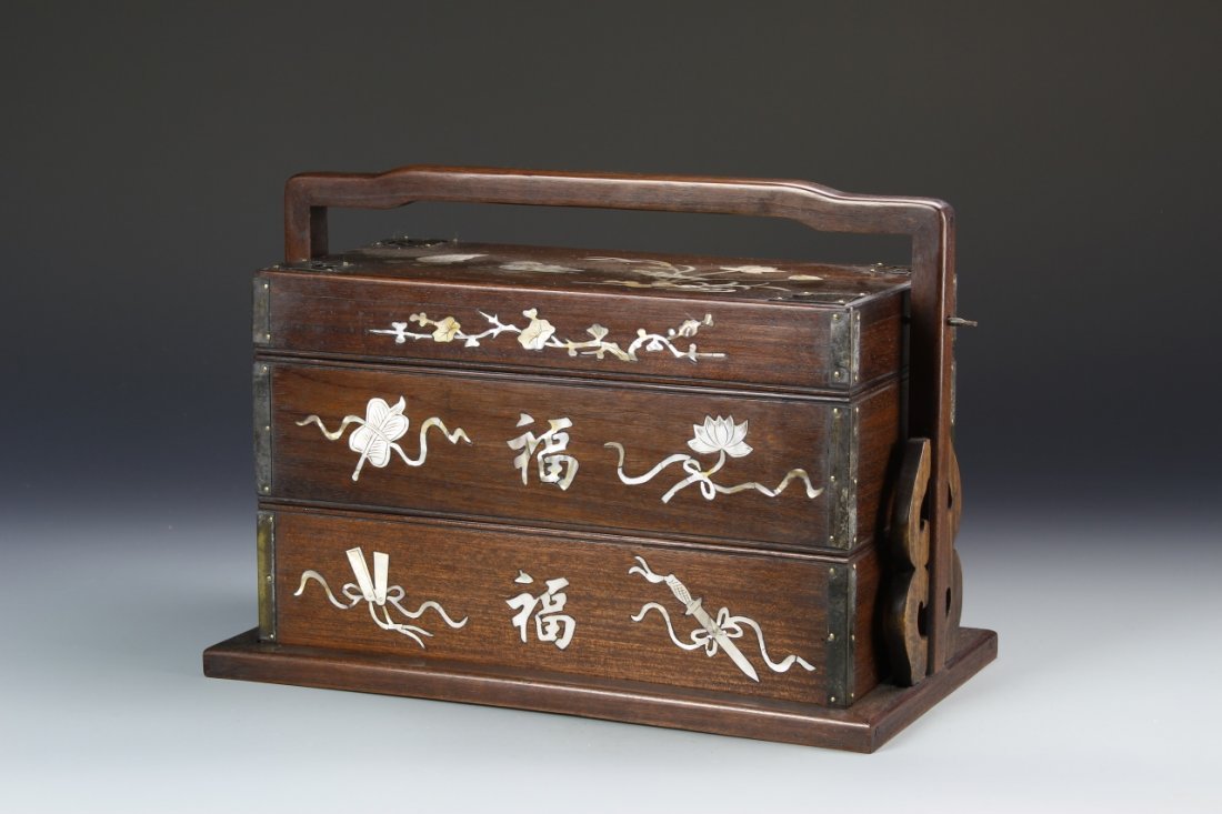 Chinese Hardwood Lunch Box with Inlays (1 of 6)