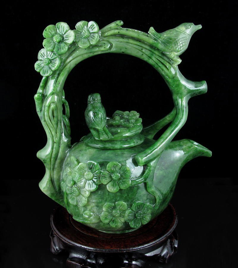 Superb Chinese Natural Green Hetian Jade Teapot (1 of 2)