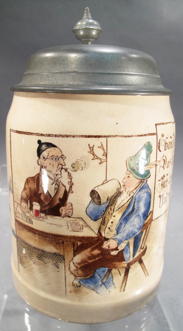 VILLEROY & BOCH METTLACH POLYCHROME POTTERY STEIN.: VILLEROY & BOCH METTLACH POLYCHROME POTTERY STEIN. #589, #1526, 1/2L, special order stein, Mettlach.