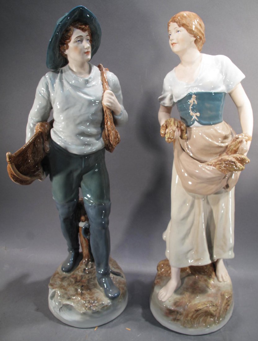 ROYAL DUX 1571 & 1572 PAIR OF LARGE STATUES. "The: ROYAL DUX 1571 & 1572 PAIR OF LARGE STATUES. "The Fisherman and the Cleaner". 21 1/2"h.