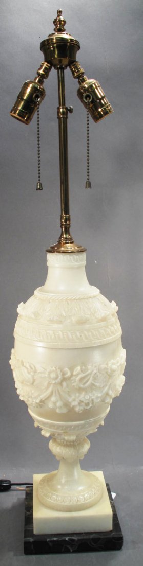 ALABASTER (?) DECORATIVE TABLE LAMP. 18"H.: ALABASTER (?) DECORATIVE TABLE LAMP. 18"H.