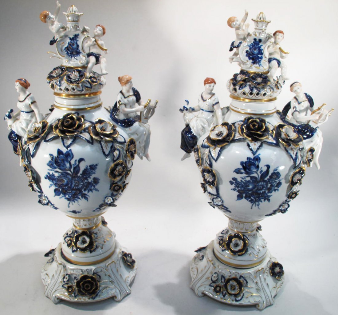 PAIR OF VINTAGE GERMAN PORCELAIN VASES. Echtkobat.: PAIR OF VINTAGE GERMAN PORCELAIN VASES. Echtkobat. 21"h.