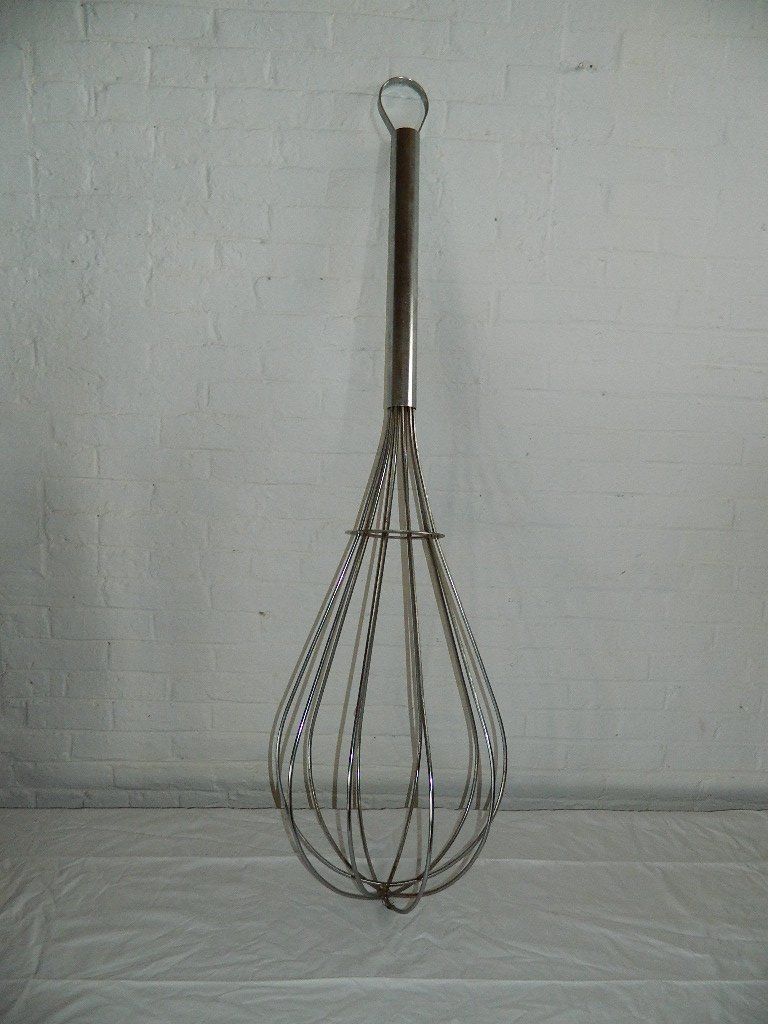 Curtis Jere Mid Century Kitchen Wall Art Whisk: Signed Curtis Jere mid century kitchen wall art.Great restaurant piece or gift for the cooking enthusiast.This is a wire whisk that measures 57" in height.It is approximately 16" at the widest point.