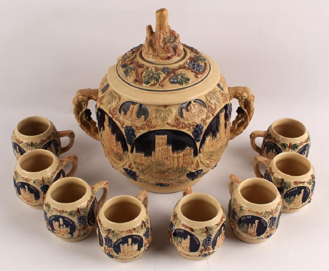 GERZ GERMAN CASTLE ON THE RHINE PUNCH BOWL CUP SET