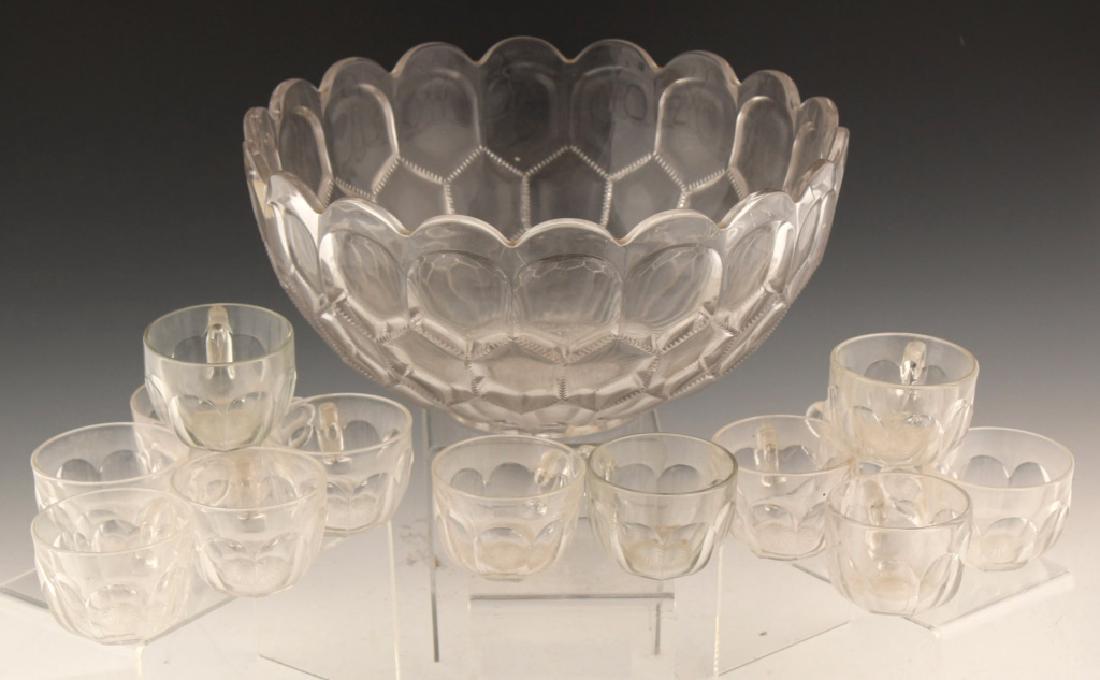 LARGE GLASS PUNCH BOWL WITH 13 CUPS (1 of 4)