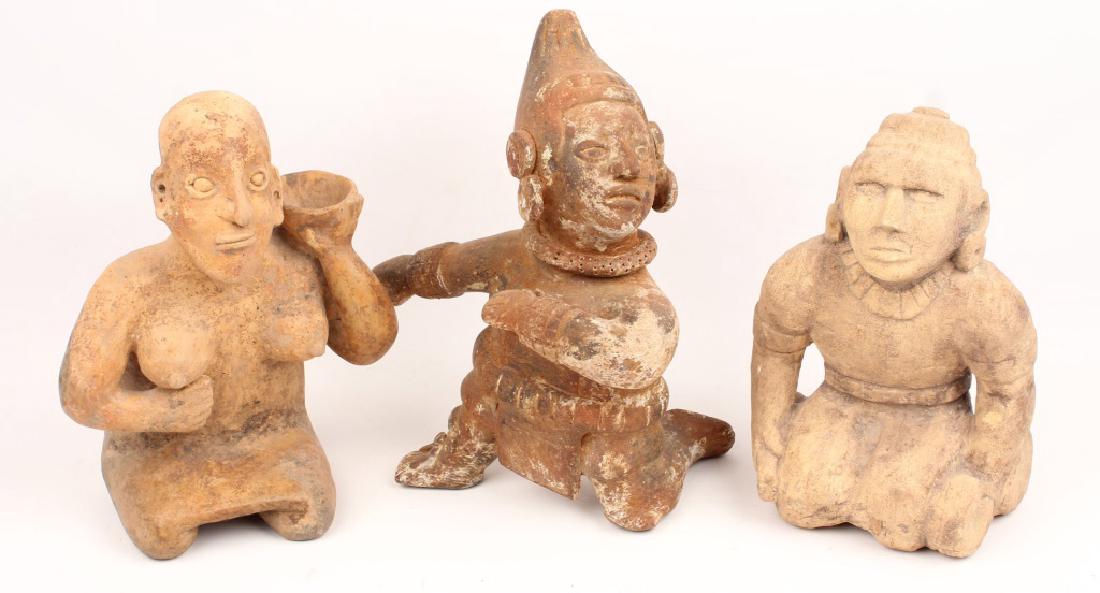 THREE 20TH C. REPRODUCTION OLMEC CLAY FIGURES (1 of 5)