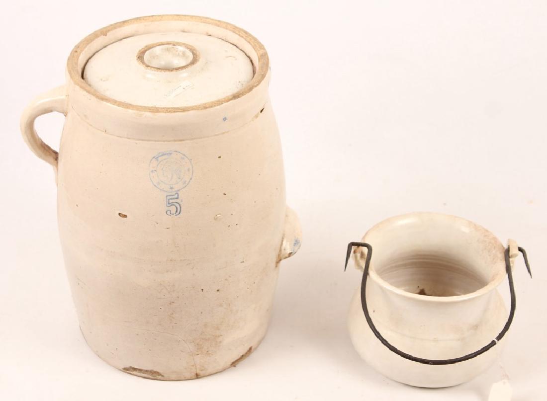 STONEWARE LOT 5 GALLON BUTTER CHURN AND PALE (1 of 4)
