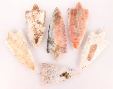 6 AGATIZED CORAL FLORIDA ARROWHEADS: 6 AGATIZED CORAL FLORIDA ARROWHEADS Lot of 6 white salmon agatized coral Florida arrowheads. Size: 3" to 4.25" Shipping / Pickup: We Can Ship This Item Lot of 6 white salmon agatized coral Florida arr