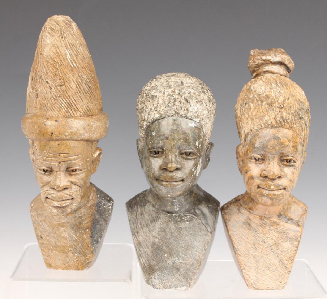 3 STONE CARVED AFRICAN BUSTS (1 of 6)