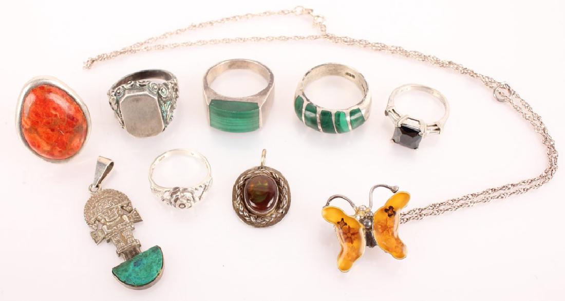 MIXED SILVER JEWELRY MALACHITE AMBER RINGS PENDANT (1 of 3)