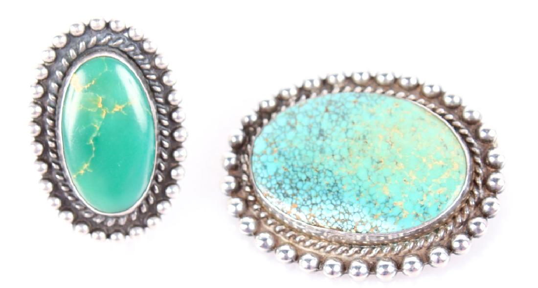 2 PC TURQUOISE STERLING SILVER RING & BROOCH SET (1 of 5)