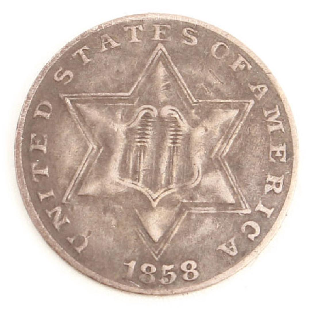 1858 UNITED STATES SILVER THREE CENT PIECE (1 of 2)