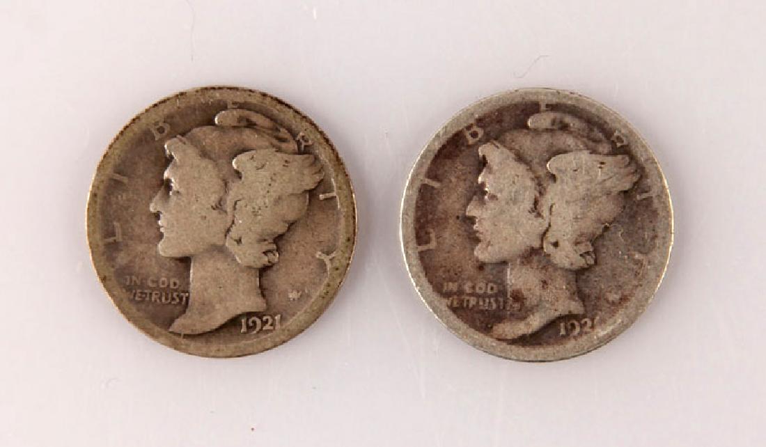 TWO KEY DATE 1921 + 21-D MERCURY SILVER DIMES (1 of 2)