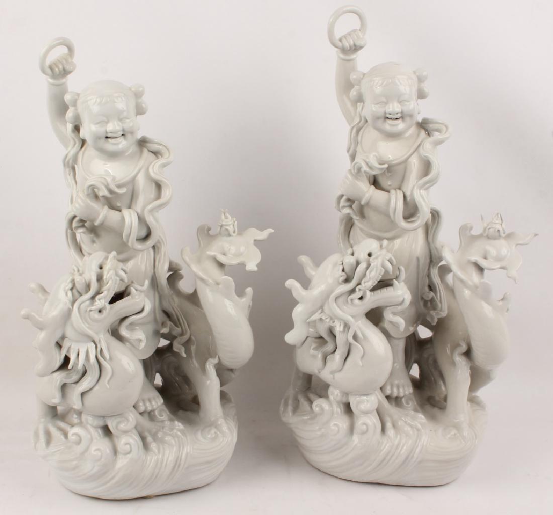 PAIR HAPPH BUDDHA ON DRAGON TORTOISE FIGURINES (1 of 5)