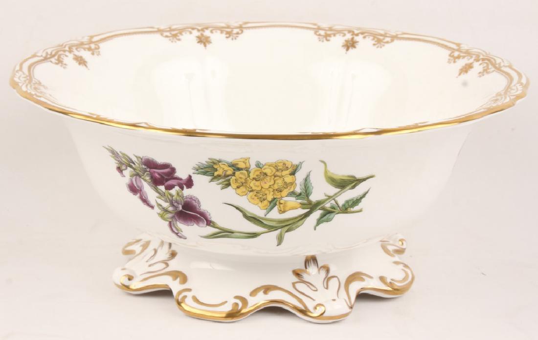 SPODE DECORATIVE TABLE BOWL: SPODE DECORATIVE TABLE BOWL England's Finely crafted, hand painted Bone China, Stafford Flowers pattern F1650-ao Vivid purple Iris & yellow Sphaenobium. Richly gilded in gold with hand painted florale