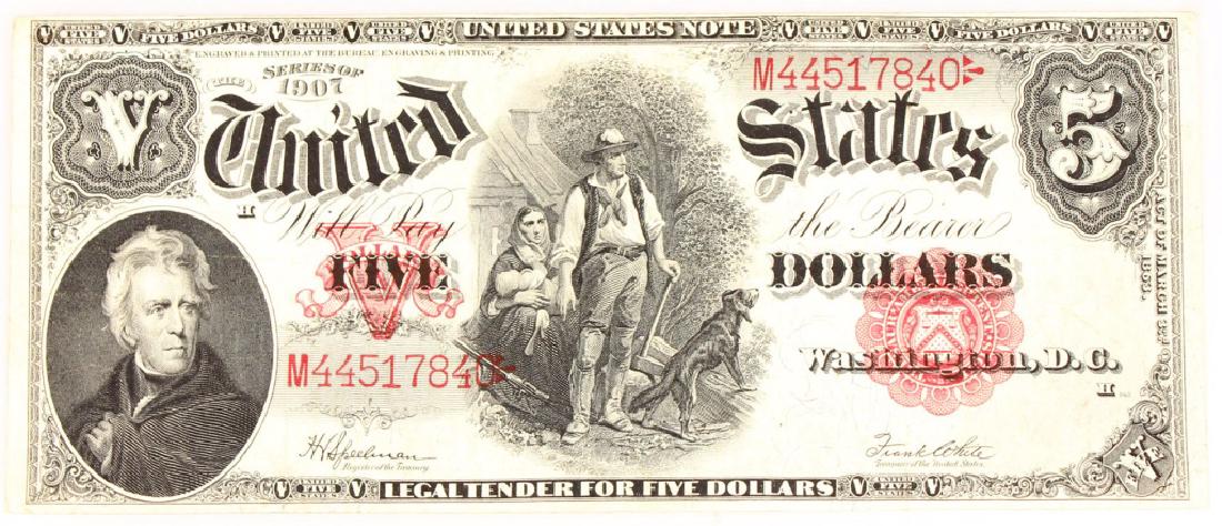 $5.00 RED SEAL WOODCHOPPER NOTE SERIES 1907 (1 of 4)