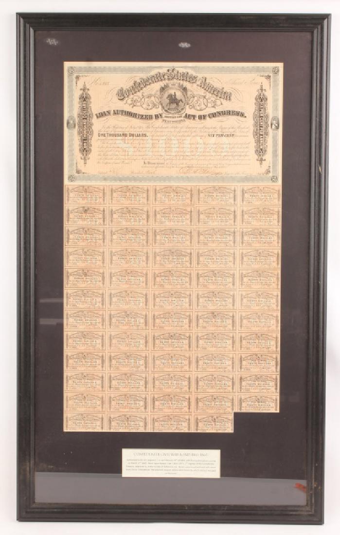 FRAMED CONFEDERATE CIVIL WAR BOND 1861-1865 (1 of 5)