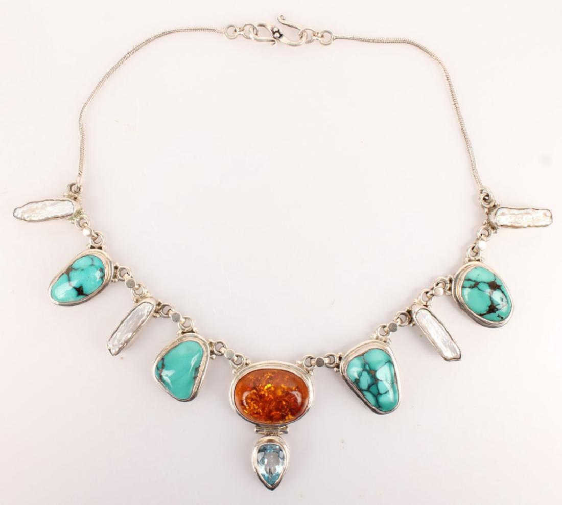 LADIES STERLING SILVER MULTI-STONE NECKLACE (1 of 4)