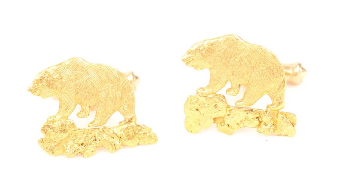 10K YELLOW GOLD ALASKAN BEAR NUGGET CUFFLINKS (1 of 3)