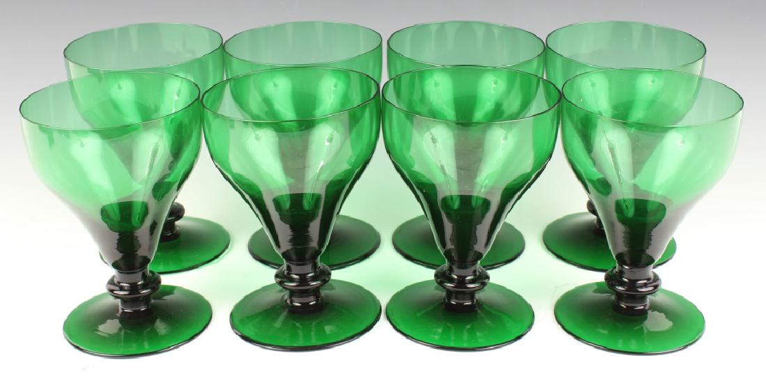8 PC GREEN GLASS GOBLETS (1 of 2)
