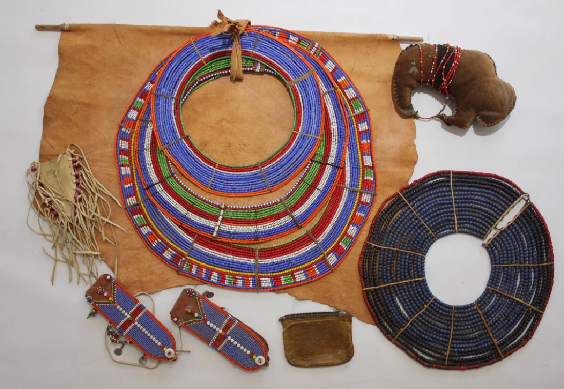 MIXED LEATHER AND BEADWORK ITEMS & MAASAI NECKLACE (1 of 3)