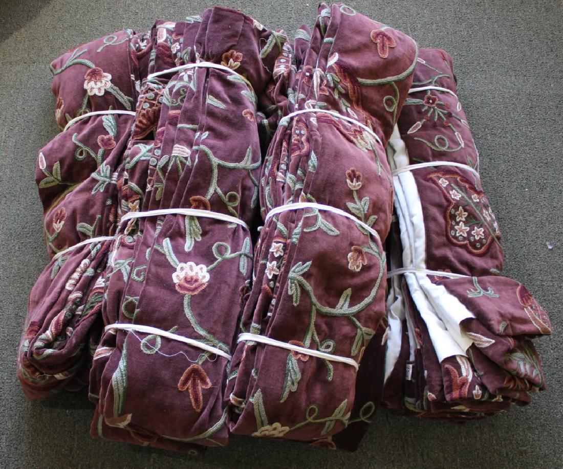 SIX SETS OF BROWN VELVET CURTAINS: SIX SETS OF BROWN VELVET CURTAINS Brown velvet with green and pink multicolor floral embroideries. Size: 32x118 Shipping / Pickup: We Can Ship This Item
