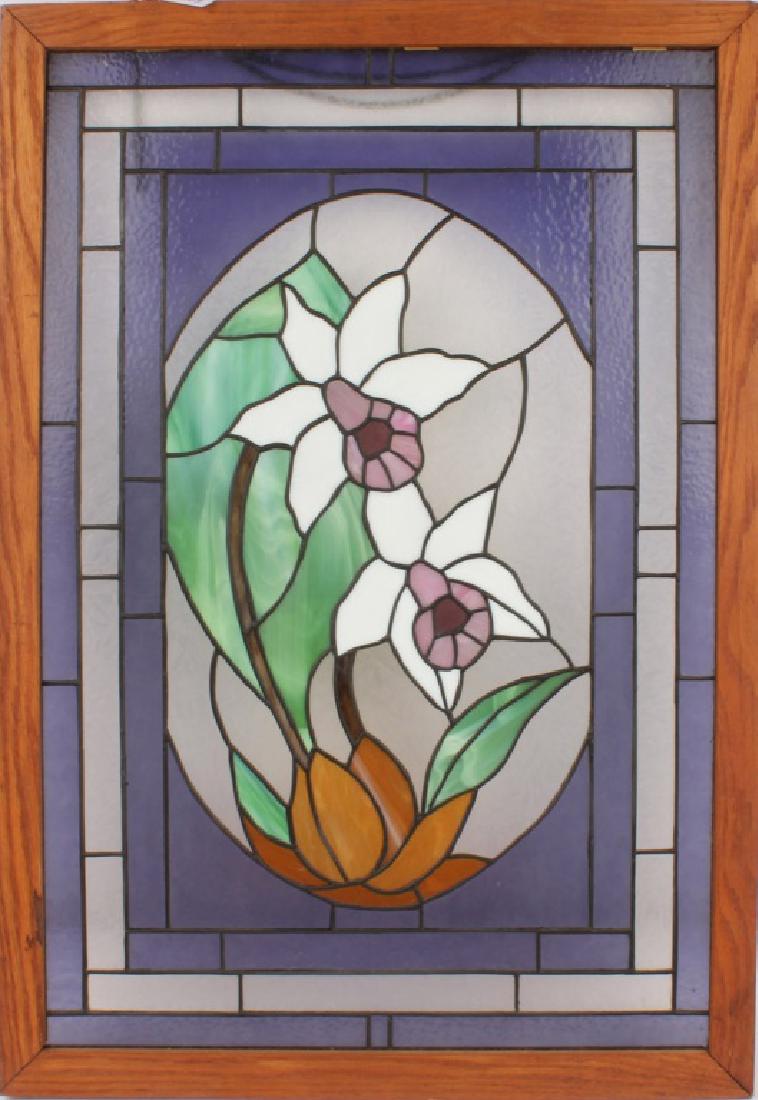STAINED GLASS FLORAL WINDOW PANE
