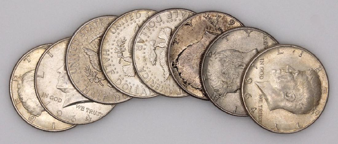 8 U.S. 90% SILVER KENNEDY HALF DOLLARS 1964 (1 of 1)