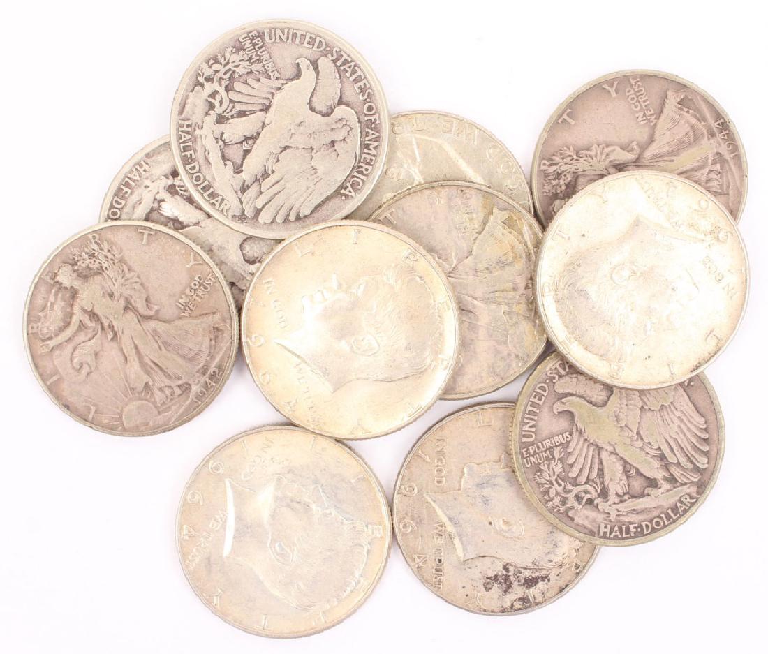 11 MIXED U.S. 90% SILVER HALF DOLLARS (1 of 5)