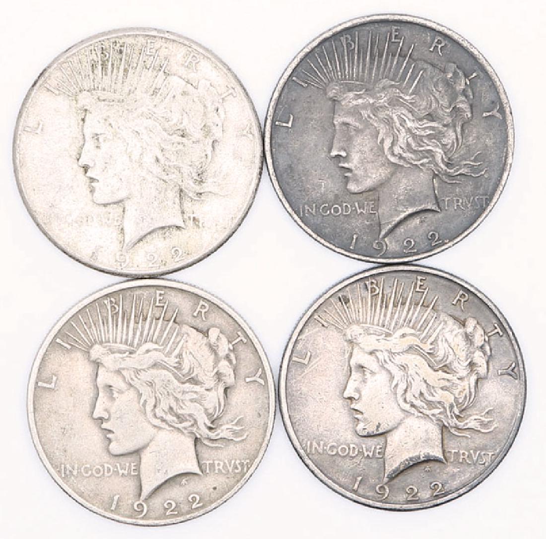 4 UNITED STATES 1922 SILVER PEACE DOLLARS (1 of 2)