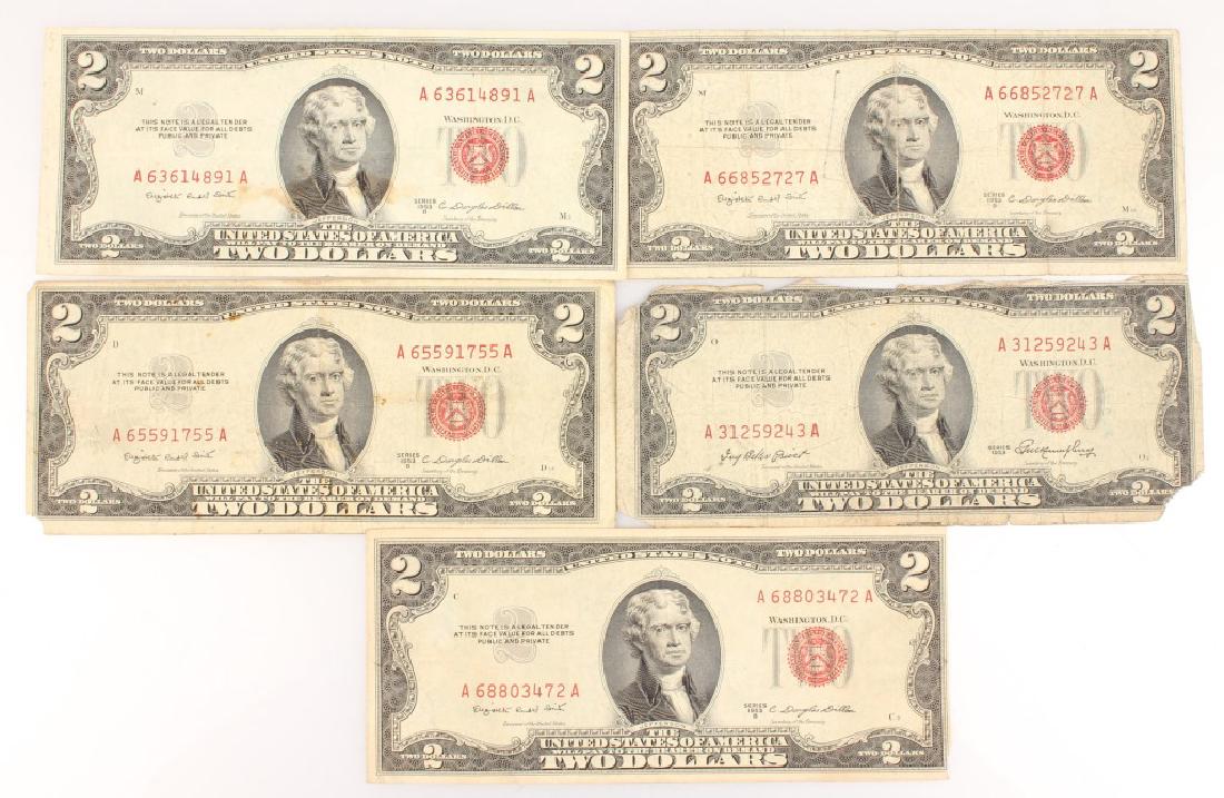 5 $2.00 JEFFERSON MONTICELLO 1953 RED SEAL NOTES (1 of 4)