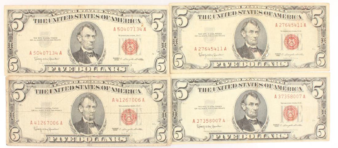 4 $5.00 LINCOLN SERIES 1953 RED SEAL NOTES (1 of 2)